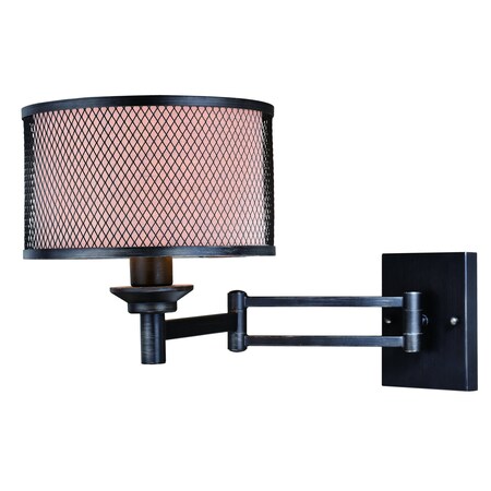 Vaxcel Polk Plug-In Black Motion Sensor Swing Arm Wall Lamp Beige Linen Drum Shade W0260